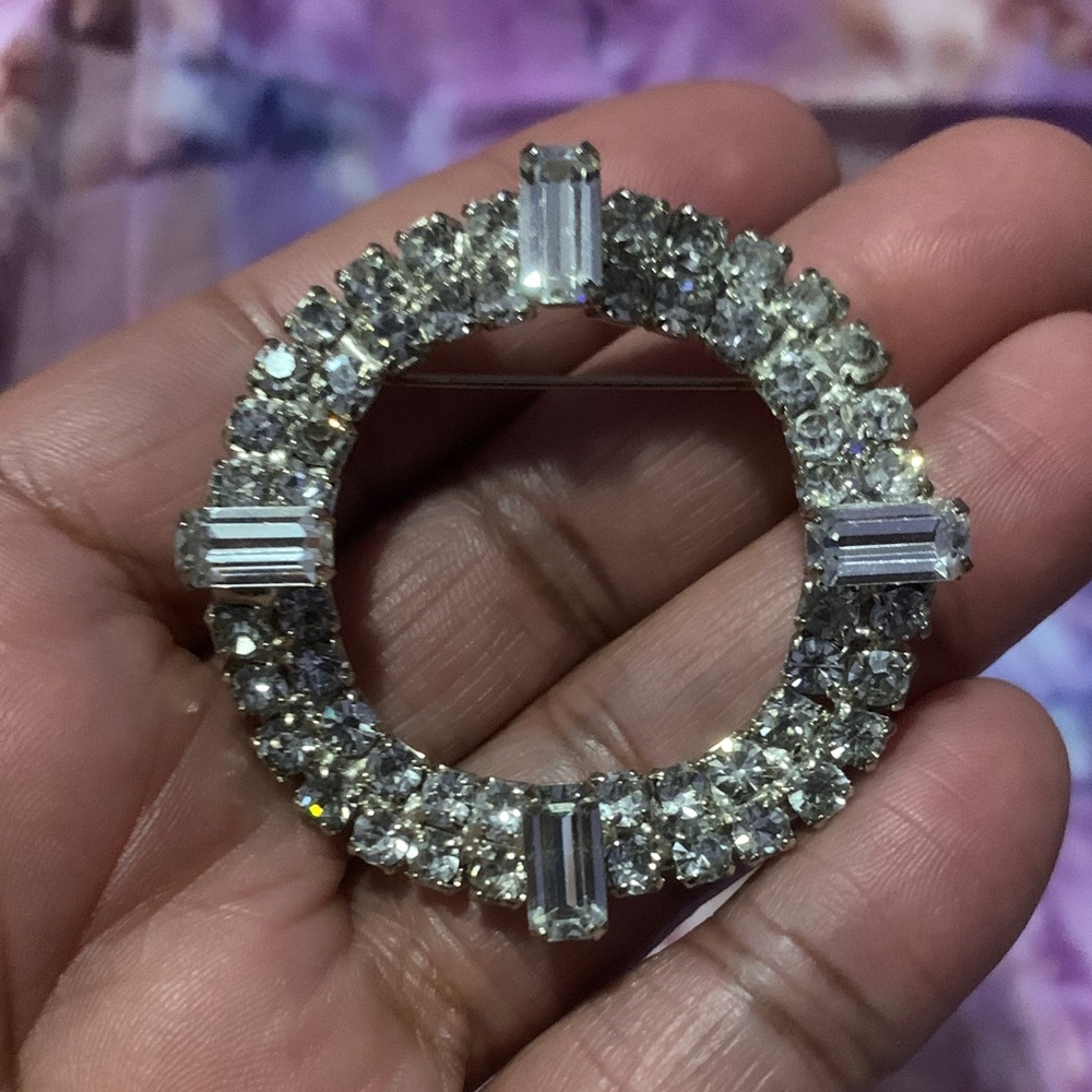 Vintage Large Silver Crystal Brooch